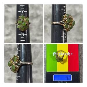 Vintage Gold Tone Multi Stone Jade and Rhinestone Dome Ring 6.5 !! ( FLAW )